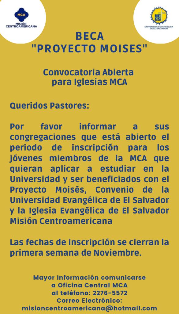 Joven MCA aún estás a tiempo para aplicar a una beca y estudiar en la  Universidad Evangélica - Misión Centroamericana